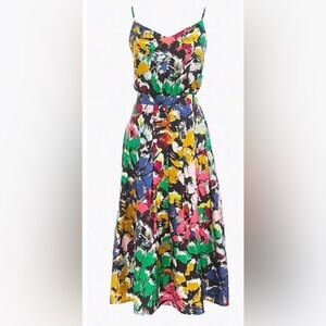 NWT J. Crew Colorful spaghetti strap brushstroke Abstract SILK dress midi 8
